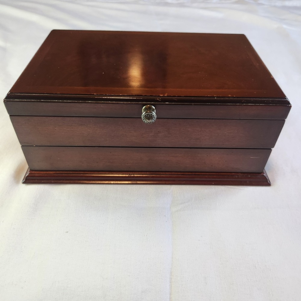 Bombay Redwood Jewelry Box Flip Lid Automatic Drawer Velvet Lined 12 x 8‎ x 4